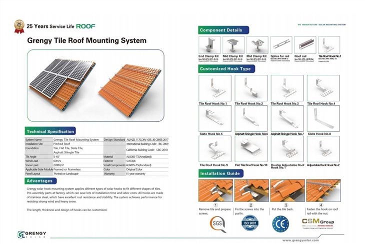 Stainless Steel Tile Roof Hook For Solar Mounting Structure